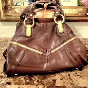 B Makowsky Brown Leather Gold Bling Purse Bag